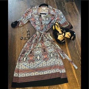 Small soft dress mint orange black white print